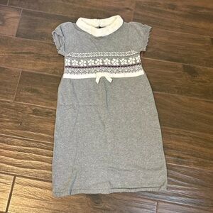 Gymboree Gray Purple White Fair Isle Sweater Dress Fur Collar NWT Size 12